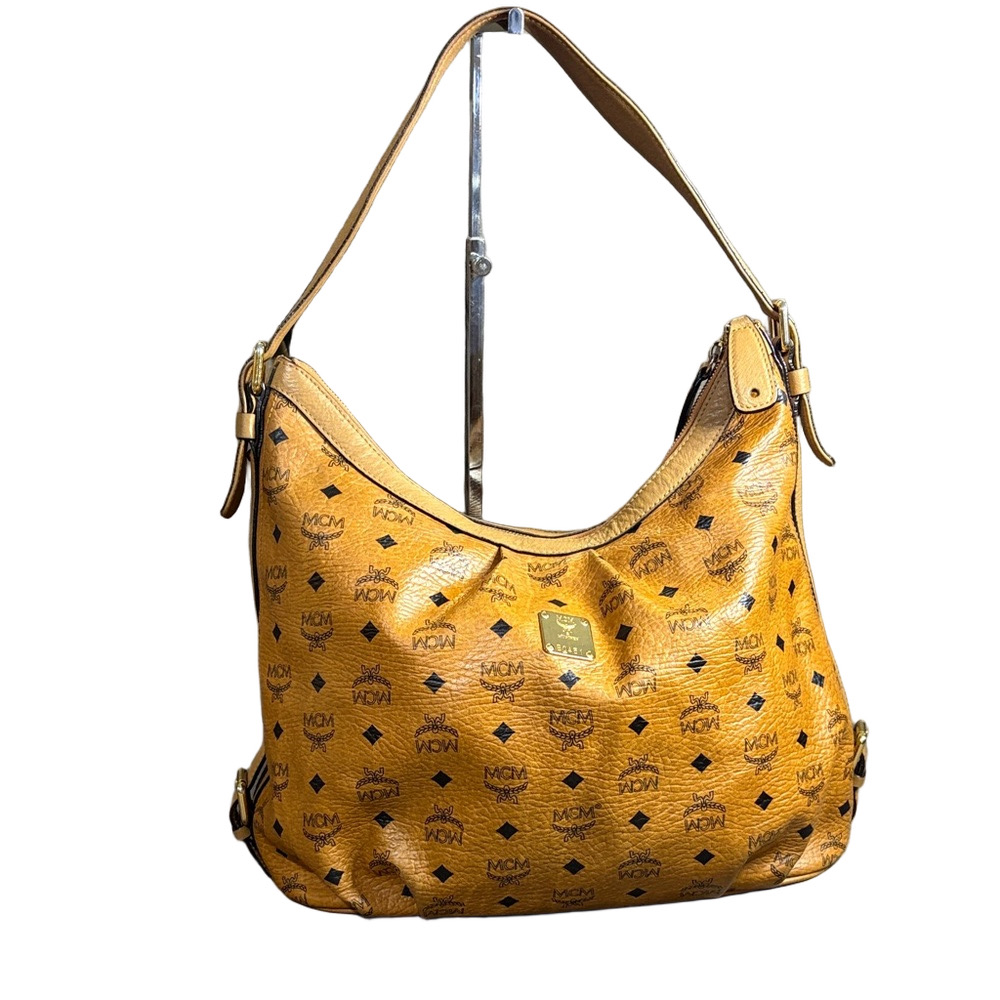 MCM Cognac Monogram Shoulder Hobo Bag ( Serial E0451)